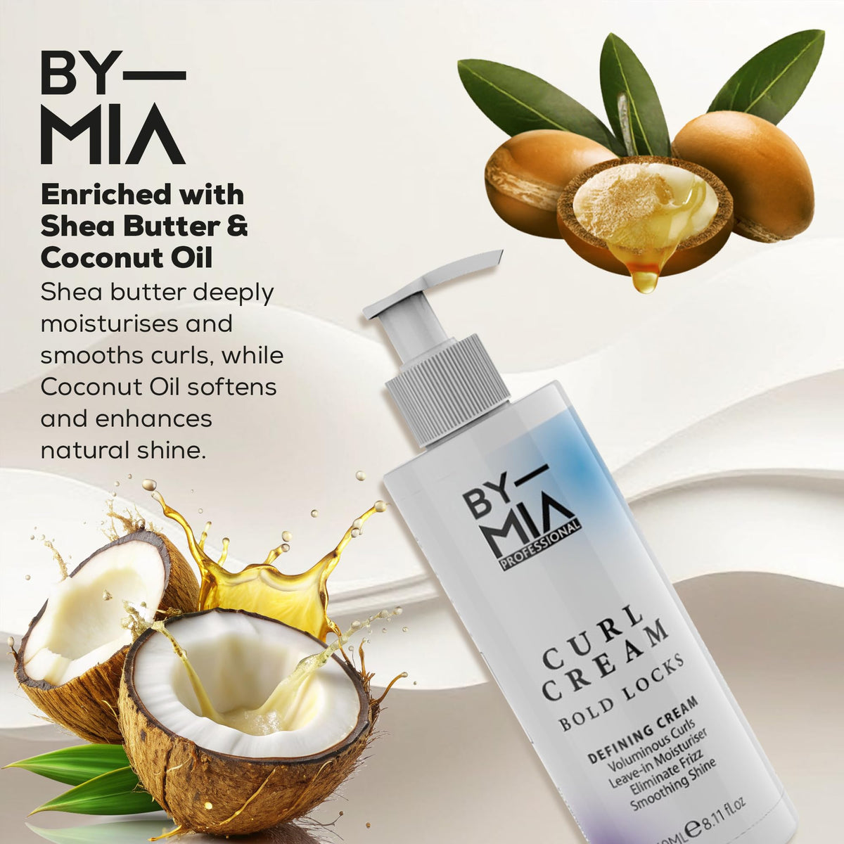 BY MIA Curl Cream for Curly Hair, 240 ml – Leave-In Curling Cream for Wavy Hair with Strong Hold for Defined, Frizz-Free Curls
