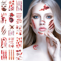 TsuperU Vampire Costumes Accessories Zombie Make Up Temporary Tattoos Halloween Face Stickers Fake Scars and Wounds Makeup, Halloween Costumes for Women Scar Tattoos Party Cosplay