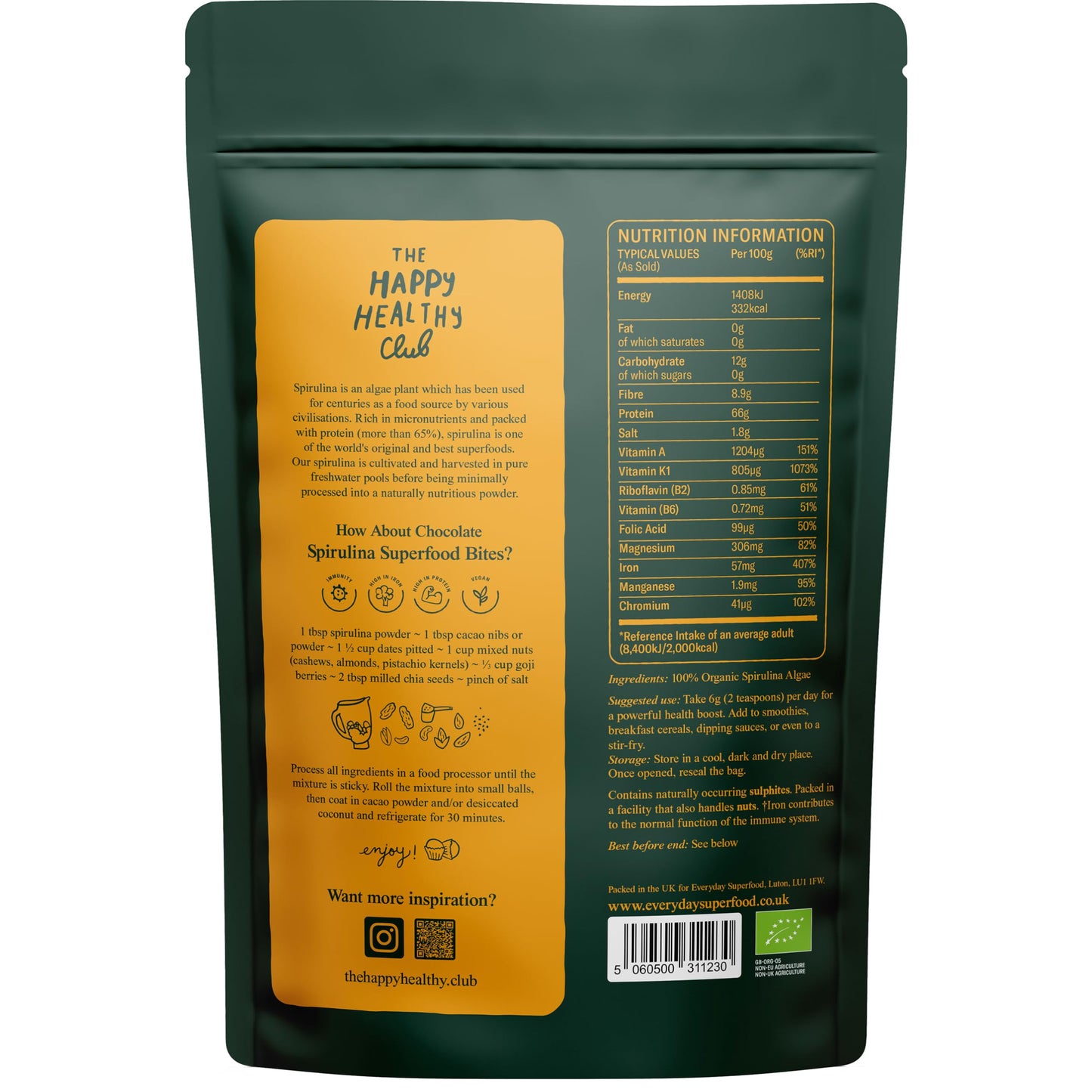 Everyday Superfood Organic Spirulina Powder 50g | Heavy Metal Tested | Fine Grade Suitable for Smoothies and Juice