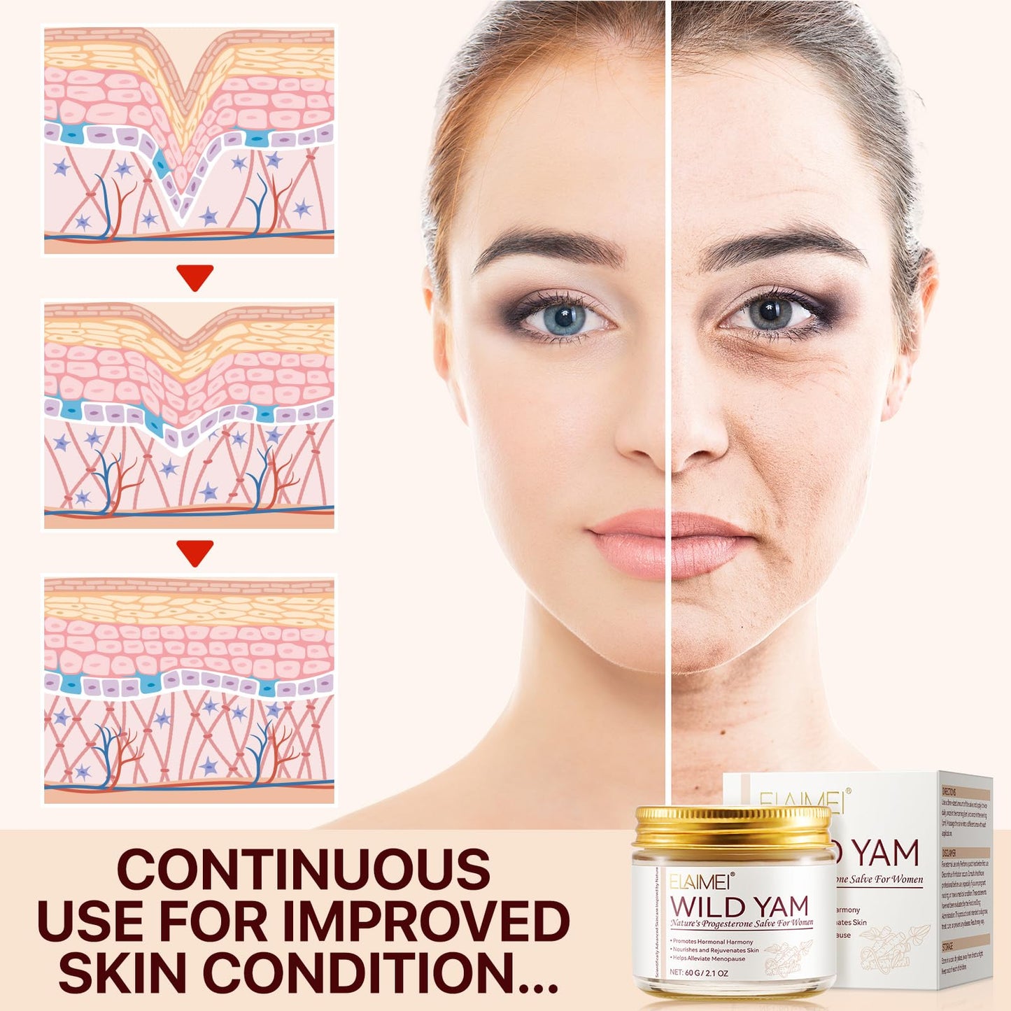 Tioueo Wild Yam Nature's Cream – Natural Hormone Balance Support – Organic Wild Yam Extract Moisturizing Cream – Soothing Skin Care for Women 60G