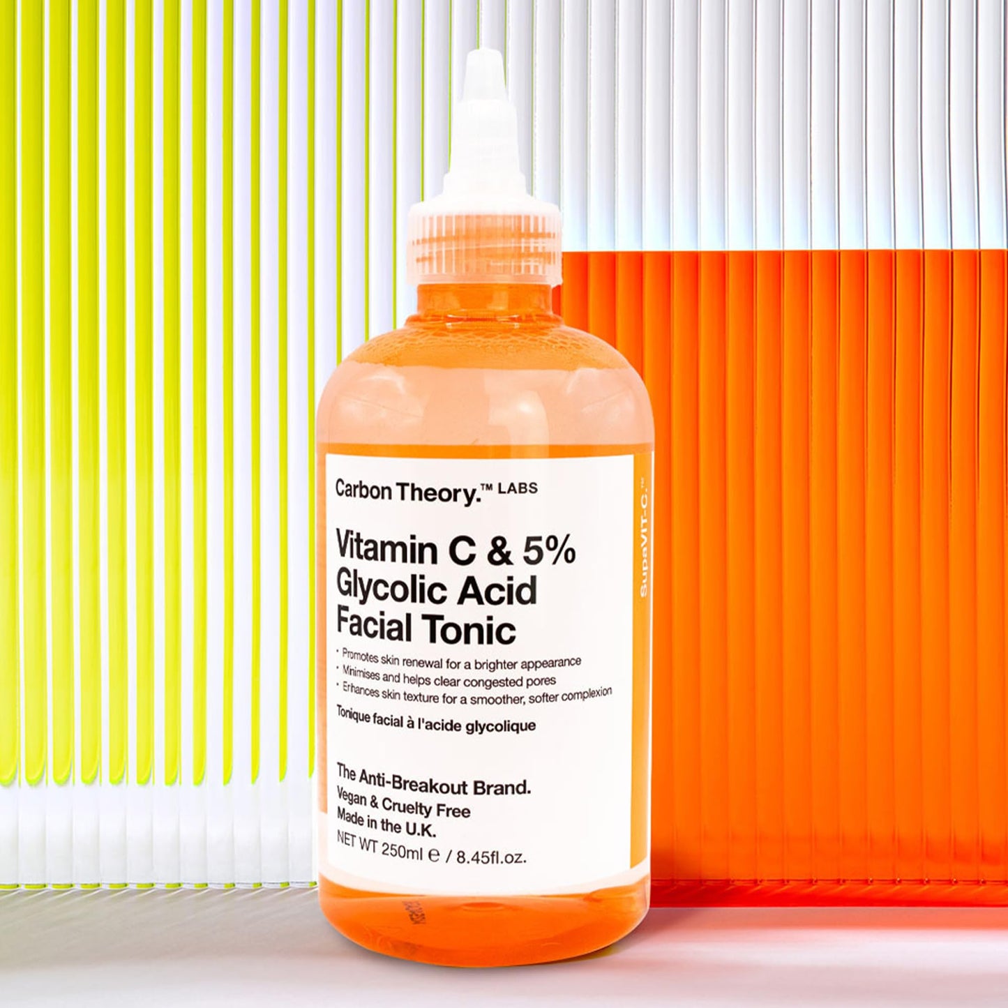 Carbon Theory Vitamin C and 5% Glycolic Acid Face Toner for Tired Dull Looking Skin, Minimises and Clears Congested Pores and Helps Improve Skin Texture and Tone 250ml