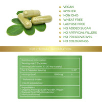 Lily Green | Organic Moringa 1500mg per Serving | 90 Vegan Capsules | Rich in Vitamin C, Calcium, Iron, Potassium & Antioxidants | No Artificial Additives | Made in UK
