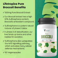Lifetropics Pure Broccoli - 500mg Broccoli Extract (10% Sulforaphane) - Broccoli Supplement - 60 Vegetable Capsules