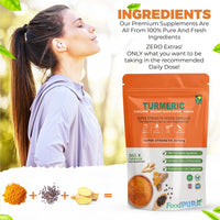 FoodPURA Turmeric Curcumin Capsules with Black Pepper & Ginger High Strength 3675mg HACCP Certified, Manufactured in The UK by FoodPURA (365)