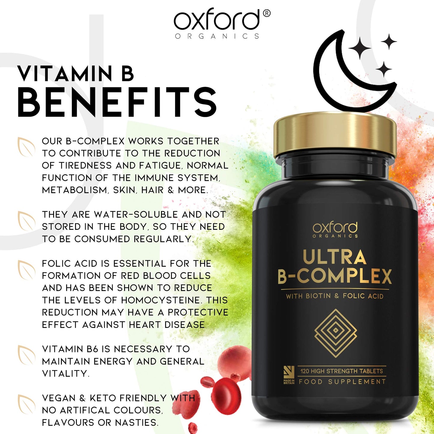 Ultra Vitamin B Complex High Strength | 120 Vegan Tablets, 4 Month Supply | All B Vitamins - Vitamin B12, Folic Acid (B9), Biotin (B7), B6, B5, B3, B2, B1 | VIT B Complex Supplement | Made in The UK