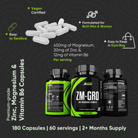 Freak Athletics ZM-GRO - Zinc, Magnesium & Vitamin B6 Capsules | 180 Vegan Capsules | Muscle Recovery, Sleep & Immune Support | High Absorption Formula | Made in The UK