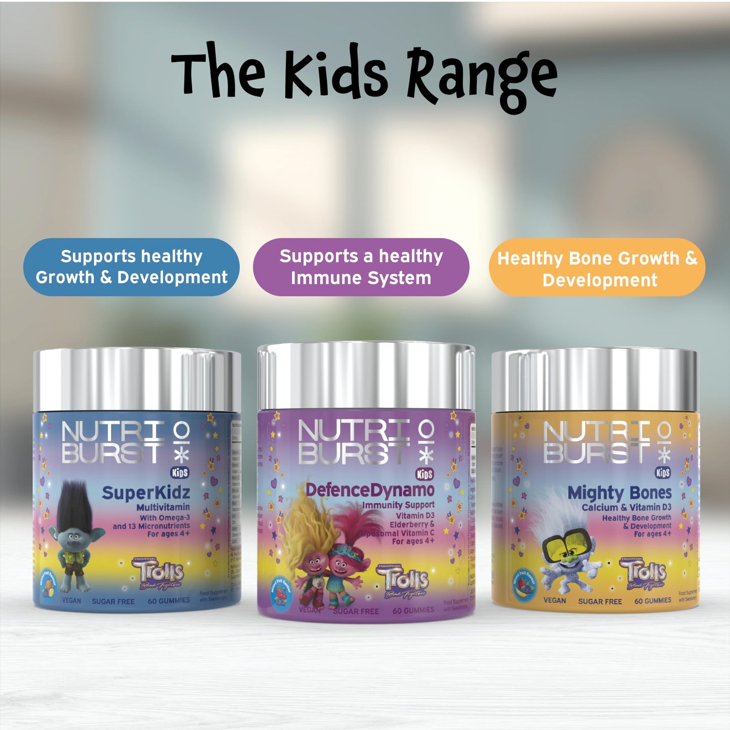 Nutriburst Kids Mighty Bones - Vitamin D3 + Calcium Chewable Vitamin - Healthy Bone Growth & Development - Vitamin D3 (25µg) + Calcium (240mg) - Vegan + Sugar Free - Strawberry Flavour - 30 Gummies
