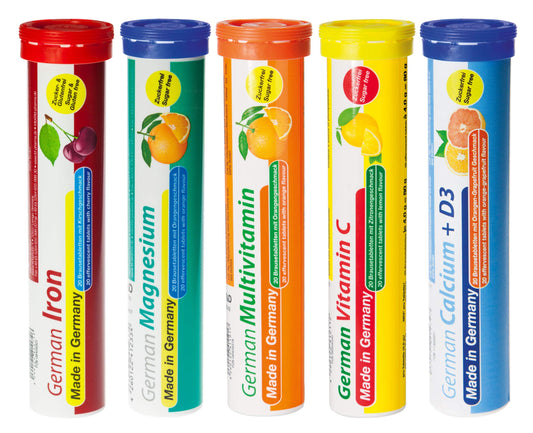 Effervescent Tablets Trial Package T&D Pharma – 5 x 20 = 100 German effervescent Tablets – Vitamin and Mineral Mix – Fruity Flavours – Made in Germany