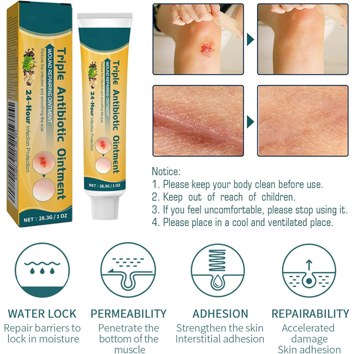 Quellora Wound Healing Ointment, Relieve Skin Abrasions, Promote Wound Healing, Fade Scars