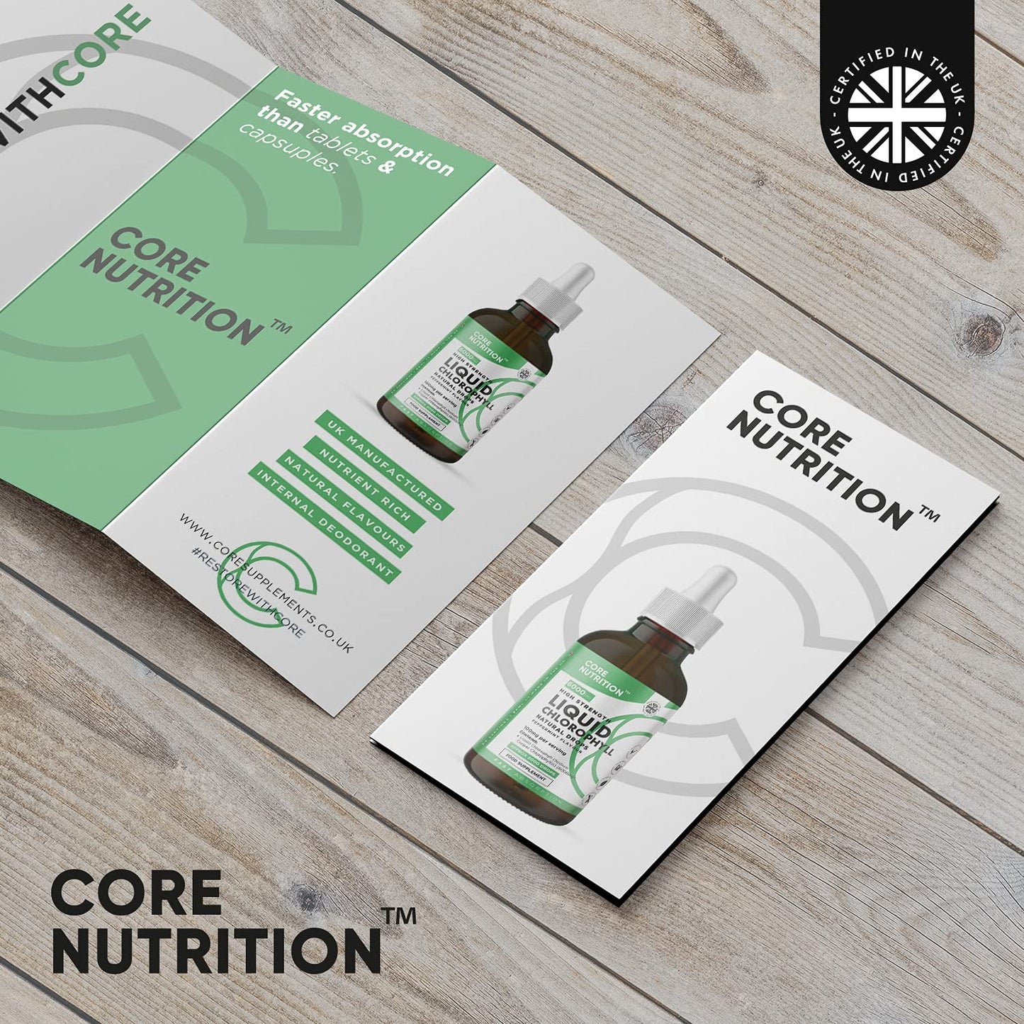 Liquid Chlorophyll Drops for Water - High Strength of 12,000mg per 2X 60ml Bottle at 4X Concentration - 4 Month Supply of Chlorophyll Liquid Drink - Made in UK by Core Nutrition (2X Pack)