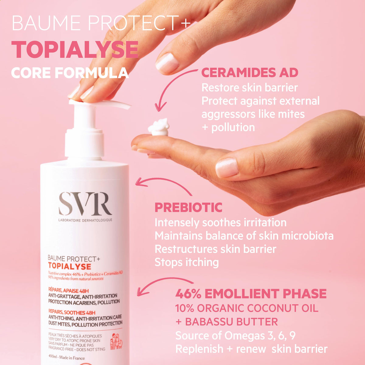 SVR TOPIALYSE Baume Protect+ Intensive Face & Body Moisturising Balm for Very Dry, Sensitive, Eczema-Prone Skin. 48hr Anti-Itch Relief & Skin Barrier Support, All Ages, 400ml
