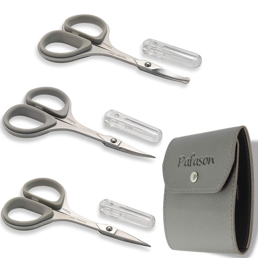 Pafason PAFASON Stainless Steel Mustache Beard Facial Nose Hair Trimming Scissor Set with Safety Cover and Leather Pouch
