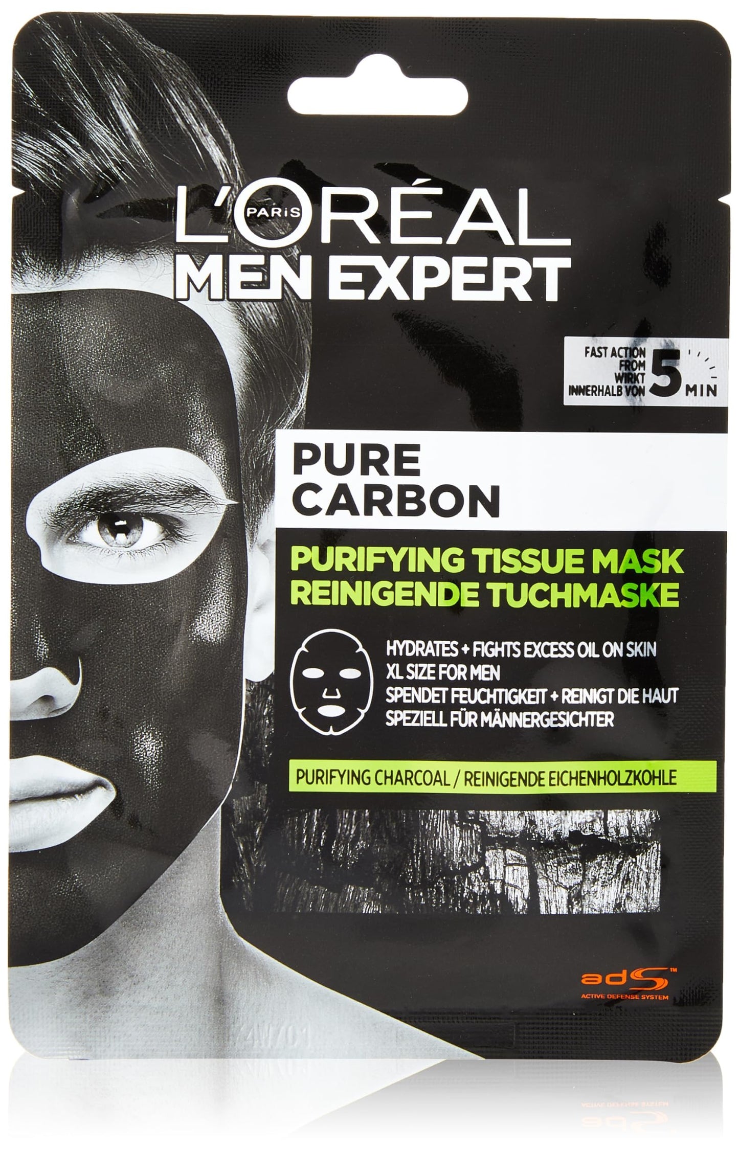 L’Oréal Paris men expert L'Oreal Paris Men Expert Pure Charcoal Purifying Tissue Mask, 30 g