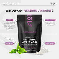 ALPHA01 Fermented L-Tyrosine 500mg with BioPerine - 120 Vegan Capsules - Essential Amino Acid Support – 120 Day Supply – Resealable and Recyclable Pouch by Alpha01