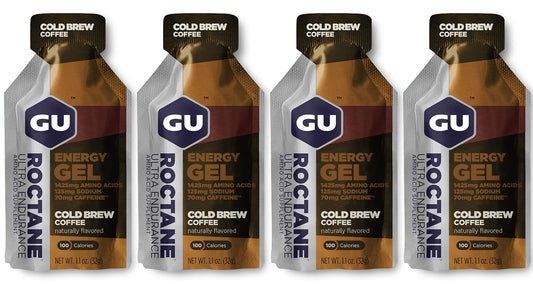 GU Gu Energy Roctane Energy Running Gels - 4 Gel Taster Pack - Sports Energy Gels For Running, Cycling, Triathlon (4 x 32g Sachets) (Cold Brew Coffee)
