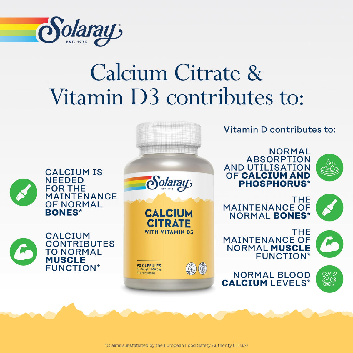 SOLARAY Solaray Calcium Citrate with Vitamin D - 90 Capsules - 1000mg Calcium as Citrate and Carbonate & 400 IU Vitamin D3 - Supports Bones, Teeth & Muscle Function - Highly Absorbable - Lab Verified