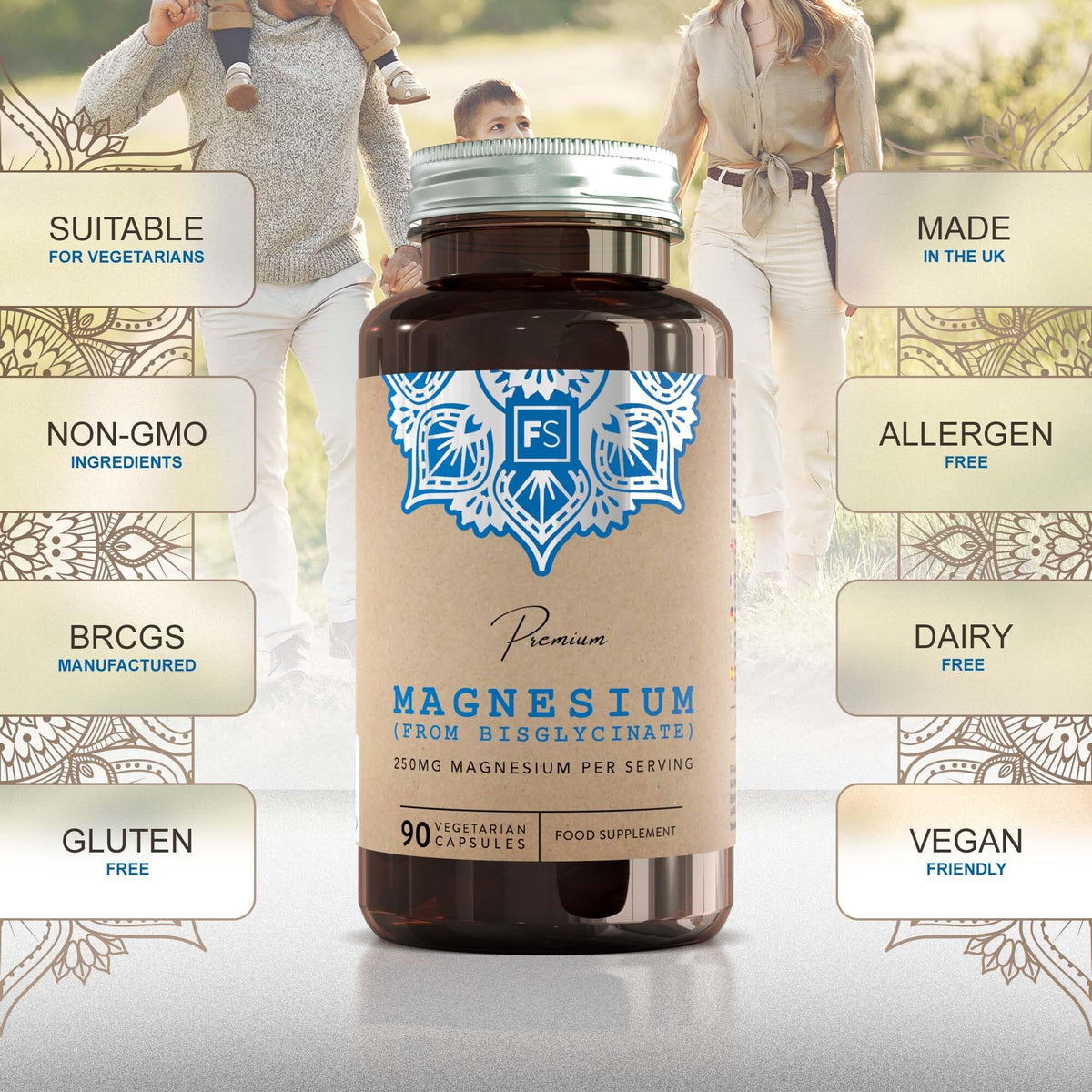 Focus FS Magnesium Glycinate | 90 Magnesium Glycinate Supplements - 250mg Mag Bisglycinate per Serving | High Strength Capsules | Non-GMO & Allergen Free | Made in the UK