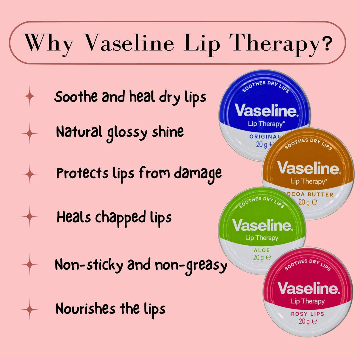 Lip Balm Bundle with Lip Therapy 4 x 20g (Original, Rosy Lips, Cocoa Butter, Aloe) Lip Balm Set and 1 x Hand Cream 75g with Glameno Drawstring Organza Bag