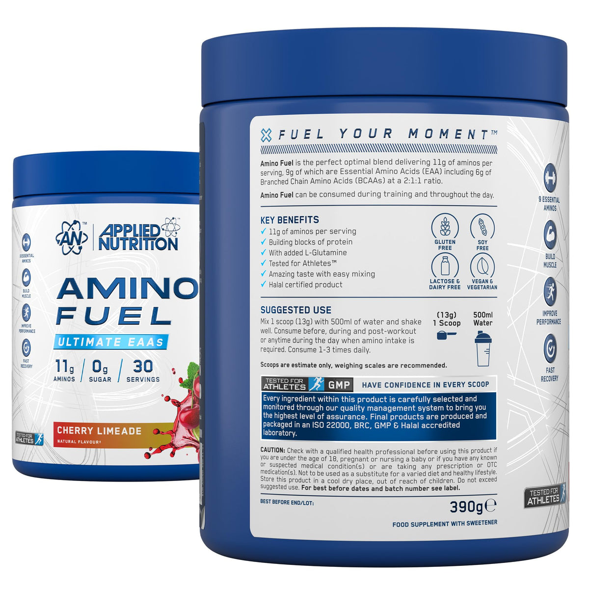 Applied Nutrition Amino Fuel - Amino Acids Supplement, EAA Essential Amino Acids Powder, Muscle Fuel & Recovery (390g - 30 Servings) (Raspberry Mojito)