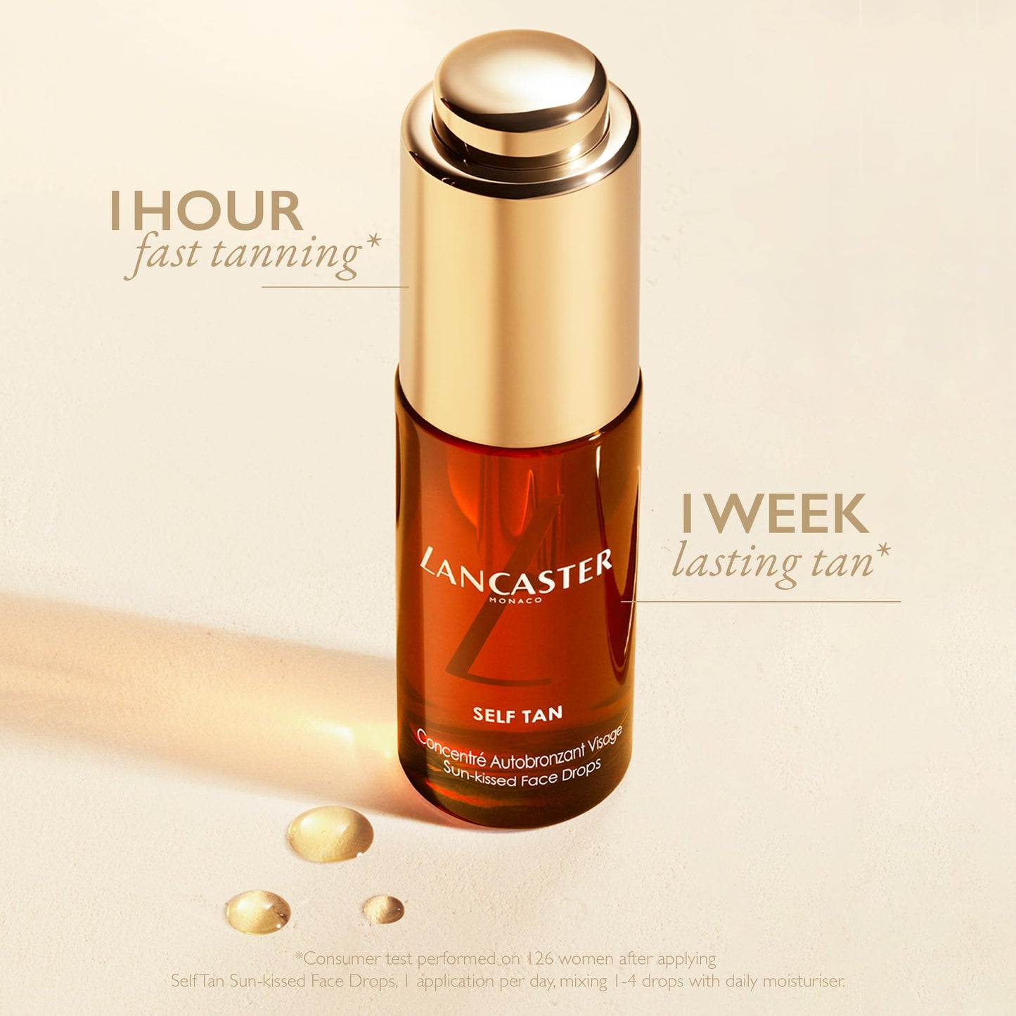 Lancaster Self Tan Sun-Kissed Face Drops 15ml, Natural-Looking Tan, Flawless and Radiant Finish, Easy to Spread Drops, Water and Sweat Resistant, Vegan Formula