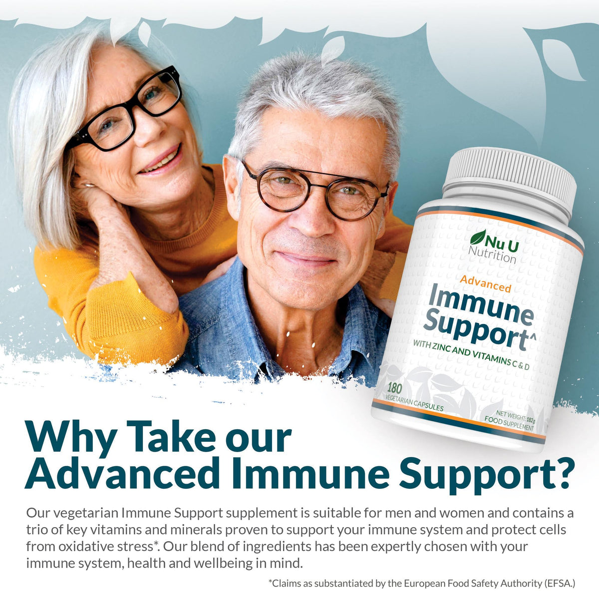 Immune Support - Vitamin C 1200mg and Zinc 40mg & Vitamin D3 1000IU - 180 Vegetarian Capsules - 3 Month Supply - Made in The UK - Nu U Nutrition