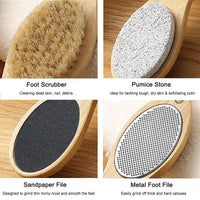 PHOGARY Pumice Stone for Hands and Feet, 4-in-1 Wooden Foot Scrub Brush Removing Hard Corn Dead Skin Callus-Wet Dry Feet Household Nail Cracked Heels Care-Debris Grinding Off Thick and Hard Calluses