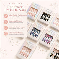 Sun&Beam Nails Handmade Press-on Medium Long Amlond Pink White 3D Rhinestone Sweet Design Fashion False Nail Tips 10 Pcs Set (#011 M)