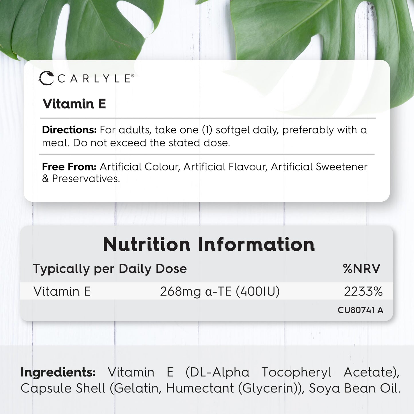 Vitamin E Capsules 400iu | 60 Count | Vitamin E as DL-Alpha Tocopheryl Acetate | No Artificial Preservatives | by Carlyle