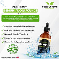 Feel Supreme - Tremella Liquid Extract - Wood Grown Mushroom Extract Supplement for Skin Health and Hydration - Mushroom Supplement, Mushroom Gifts, Supplements for Men and Women - 60ml