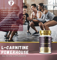 Euphoria Bliss L-Carnitine Capsules 3000mg - L-Carnitine Formula with Vitamins D & B - High Strength L-Carnitine Tartrate Supplement – 120 Vegan Tablets – Supports Energy, Metabolism, & Reduces Tiredness & Fatigue
