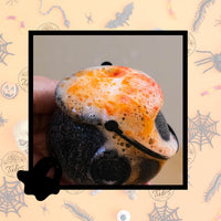 Elegance Natural Skin Care Happy Halloween Spooky Orange Spider Scary Witches Bubbling Cauldron Bath Bomb Fizzer. Handmade in UK. Horror Bubbling Bathbomb Bath Fun