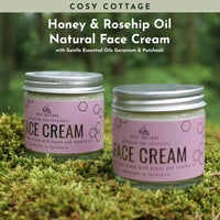 Cosy Cottage Soap Cosy Cottage Honey and Rosehip Oil Natural Face Cream 60ml | Geranium and Patchouli Essential Oils | Smooth Rich Texture | 100% Natural | Palm Oil Free | Vegan Friendly