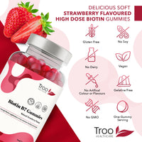 Troo Health Care Biotin 5000mcg Hair, Skin and Nail Growth Support Gummy Supplement - 60 Natural Strawberry Flavour Chewable Gummies - 5 Months Supply – Vegan Friendly – for Men and Women