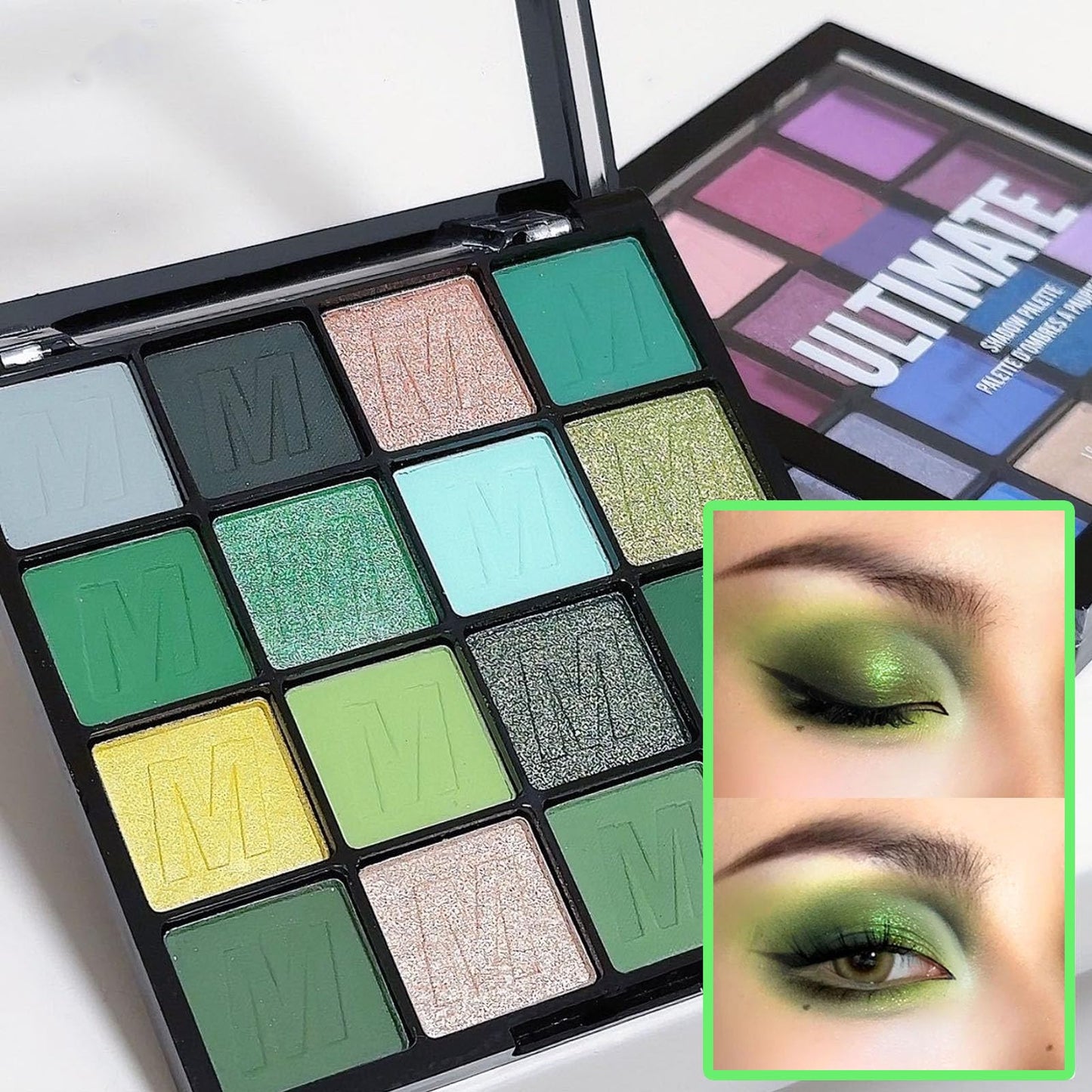 LYNTYAOU Green Eyeshadow Palette Make-Up Palettes, Matte Eye Shadow Pallets for Women, Gothic Cool Girl Matte Make Up, Shimmering Glitter Eyeshadows 16 Colour Waterproof Long Lasting Highly Pigmented