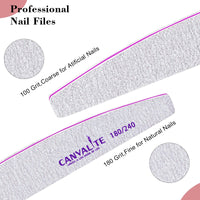 CANVALITE Professional Nail Files Double Sided Emery Board Nail Styling Tools Pet Grooming Tools for Home and Salon Use (Half Moon 180/240, 12pcs)