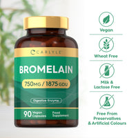 Bromelain High Strength 750mg | 1875 GDU | 90 Vegan Capsules | Digestive Enzyme Supplement | by Carlyle