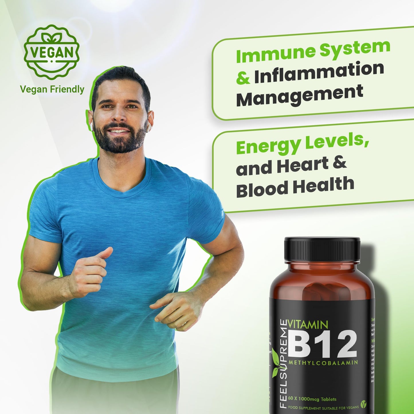 Vitamin B12 60 x 1000mcg Tablets - High Strength Supplement - Pure Methylcobalamin - Brain Function, Immune System, & Energy Support – for Men & Women - Made in The UK