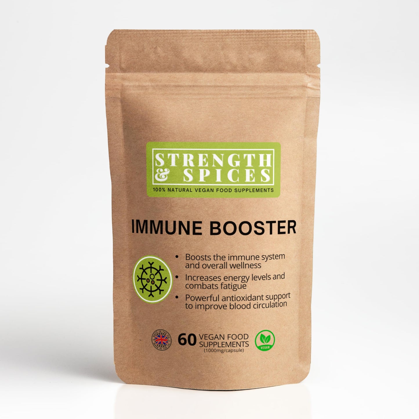 STRENGTH & SPICES100% Natural Vegan Food Supplements Strength & Spices Immune System Booster, Turmeric and Black Pepper with Moringa Powder, and Maca, Antioxidant-Rich Blend to Improve Immune Functions and Overall Wellness, 1000mg, 60 Capsules, Refill