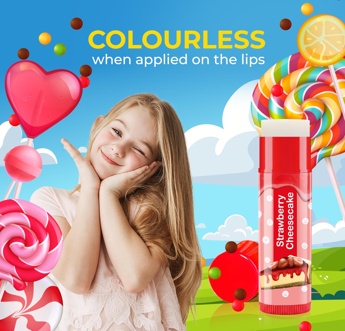 Beauty4Britain Kids Lip Balm Set Sweet Treats - 12 Different Dessert Flavours, Beeswax & Coconut Oil, Colourless, for Girls and Boys