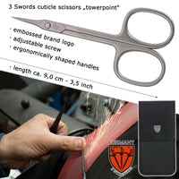 3 Swords Germany | Curved Cuticle Dead Skin Scissors towerpoint tip, Stainless Steel, Extra Sharp - Made in Germany (2815)