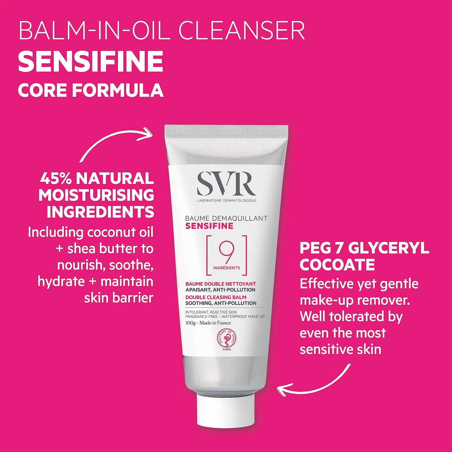 SVR SENSIFINE Soothing Balm-In-Oil Face Cleanser/Makeup Remover with Coconut Oil and Shea Butter for Sensitive, Intolerant, Reactive Skin, 9 Ingredient Minimalist Formula, 100ml