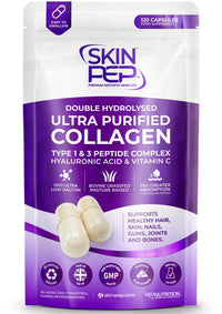 Bio-Active 100% Pure Bovine - SkinPep Hydrolysed Collagen Peptides 1080mg -120 Capsules | Vitamin C & Hyaluronic Acid | Grass-Fed, Halal Certified, Made in UK | Type I & III Skin, Hair & Joint Support