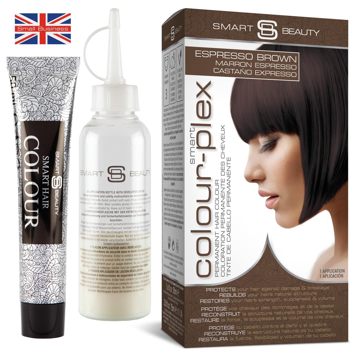 Espresso Dark Brown Hair Dye Permanent with Plex Hair Care, 100% Grey Hair Coverage Hair dye kit, Warm Brown Permanent Hair Colour for women and men, Cruelty-Free, Vegan Hair Dye by Smart Beauty