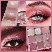 Coloroom Pink Eyeshadow Palette - 9 Colour Glitter Eyeshadow, Matte & Shimmer, Bright Long-Lasting & Highly Pigmented Eye Shadow Pallet For Women - 3PCS Eyeshadows Brushes