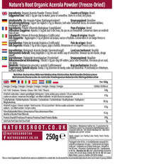 Natures Root Organic Raw Acerola Powder 60g - Vitamin C | Cherry Extract | Freeze Dried | GMO Free