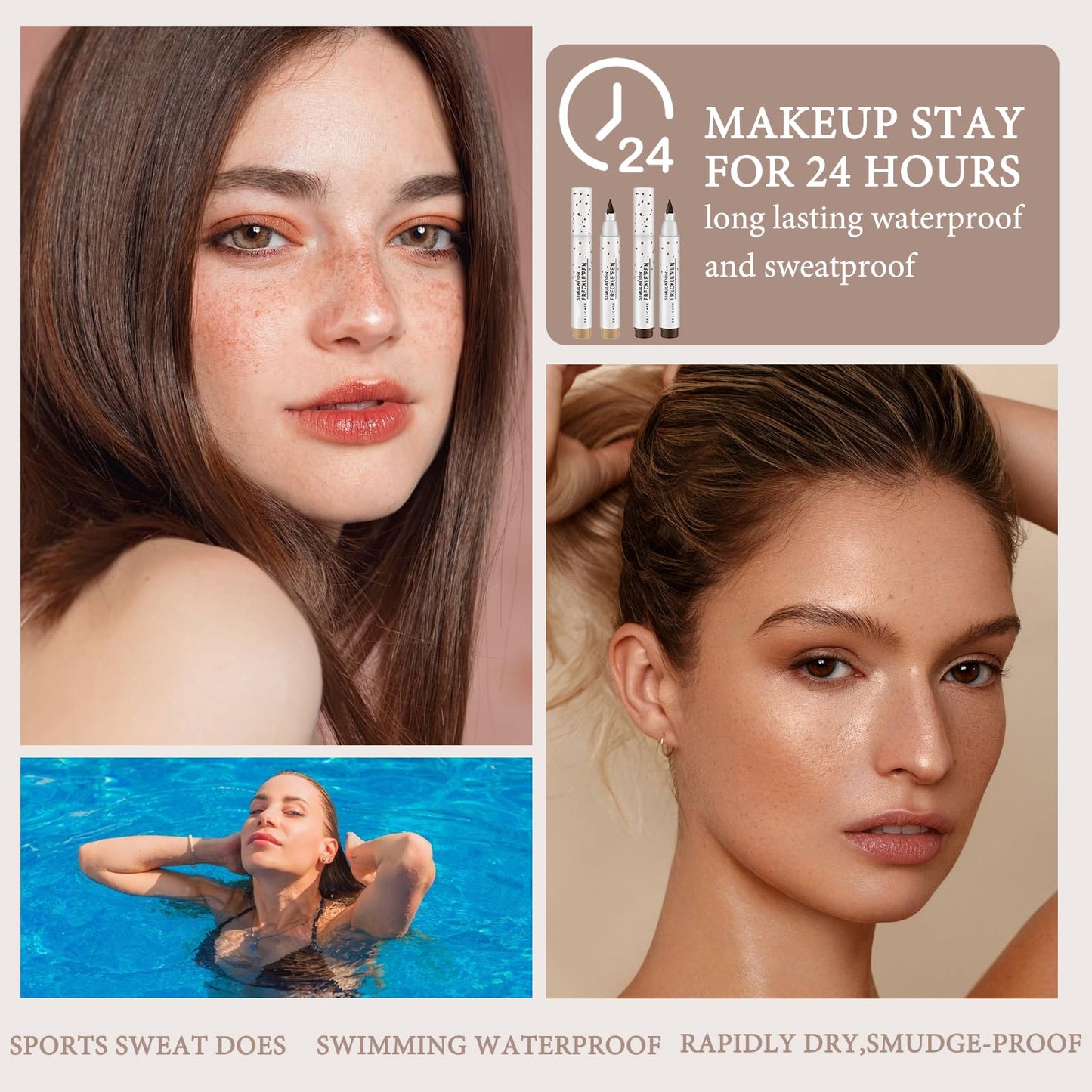 GMHLLES 4PCS Freckle Pen, Natural Lifelike Freckle Makeup Pen, Fake Freckles Waterproof and Long-Lasting for All Skin Types(Light&Dark Brown)