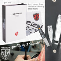 3 Swords Germany - Manicure Set with Toe Nail Clipper, Finger Nail Clipper, Nail File and Tweezers in a Black case - Brand Quality Since 1927