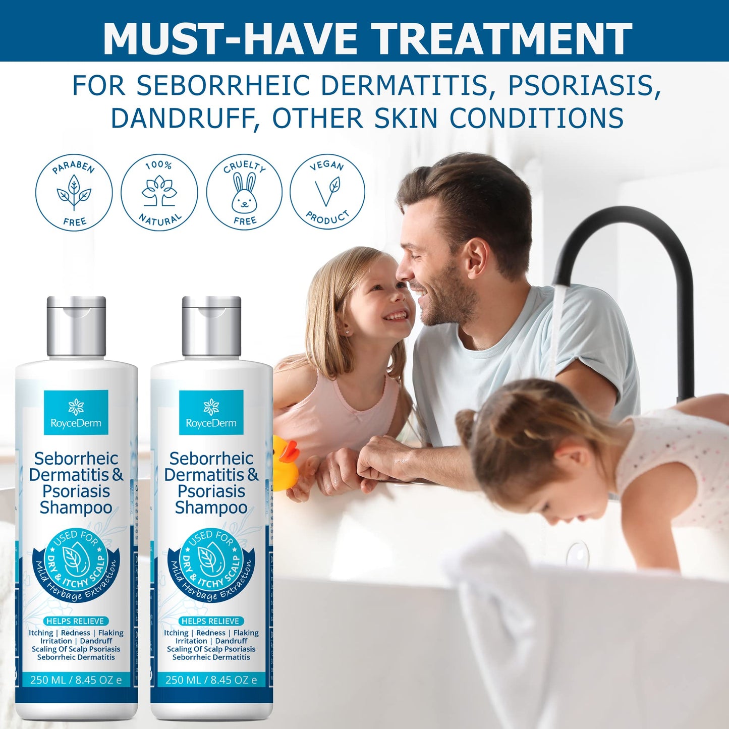 Roycederm Seborrheic Dermatitis Shampoo – Psoriasis, Dandruff & Folliculitis Care – Scalp Treatment for Itch, Flakes & Irritation