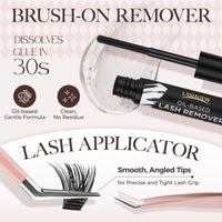 LASHVIEW DIY Lash Extension Kit, 9-16mm Mix D Curl Cluster Eyelash Extension Kit Cluster Lashes with Lash Bond and Seal, Lash Glue Remover and Lash Applicator W50
