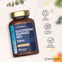 Horbäach Glucosamine Sulphate 1500mg | 360 Tablets | High Strength Glucosamine 2KCl Supplement | by Horbaach